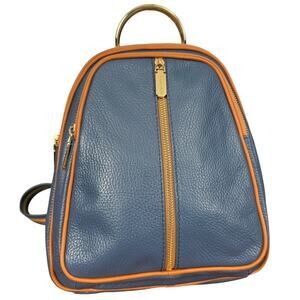 Valentina Pebble Leather Blue Brown Trim Backpack Sling Shoulder Bag Purse